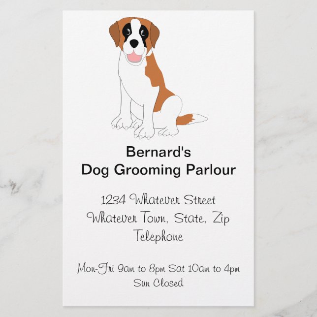 Saint Bernard Hund Frisörsalong Flygblad (Framsidan)