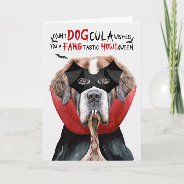 Saint Bernard Hund Funny Count DOGcula Halloween Helgkort (Framsida)