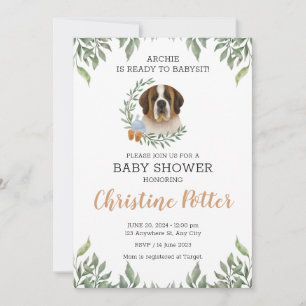 Saint Bernard Hund Grönska Boho Bebis Shower Inbjudningar