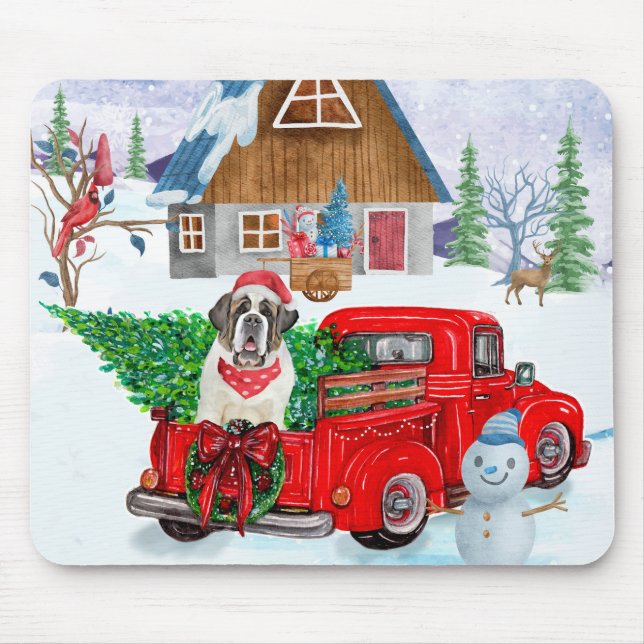 Saint Bernard Hund i julleveransen Lastbil Snö Musmatta (Framsidan)