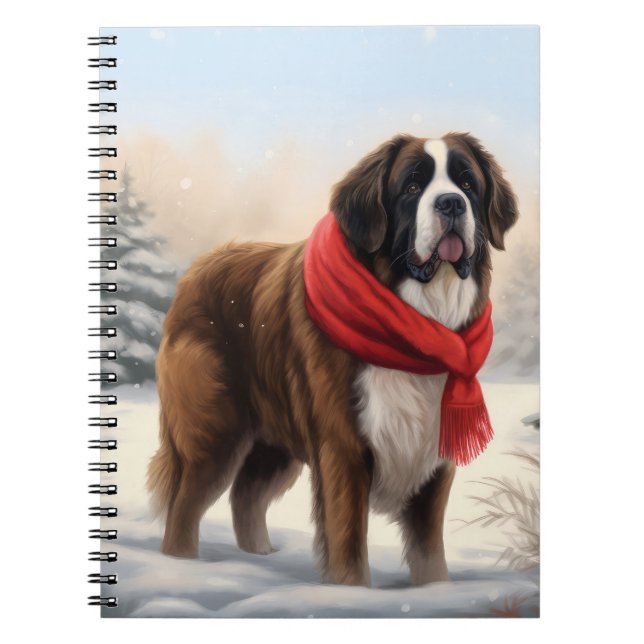 Saint Bernard Hund i Snö Jul Anteckningsbok (Framsidan)