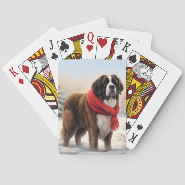 Saint Bernard Hund i Snö Jul Casinokort (Baksidan)