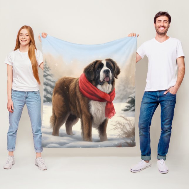 Saint Bernard Hund i Snö Jul Fleecefilt (På plats)