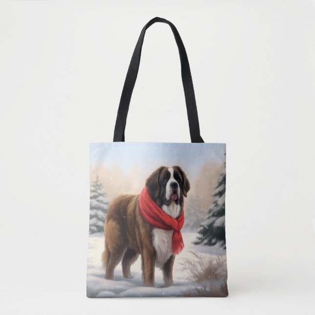 Saint Bernard Hund i Snö Jul Tygkasse (Framsida)