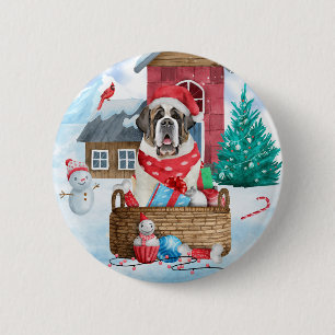 Saint Bernard Hund I snö julhuset Hund House Knapp