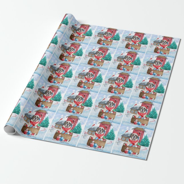 Saint Bernard Hund I snö julhuset Hund House Presentpapper (Utrullad)