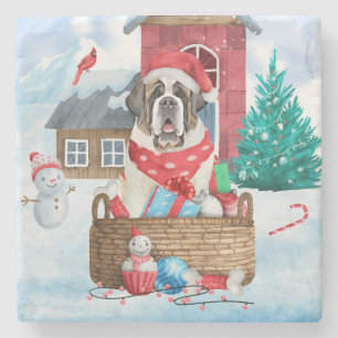 Saint Bernard Hund I snö julhuset Hund House Stenunderlägg