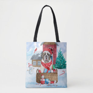 Saint Bernard Hund I snö julhuset Hund House Tygkasse