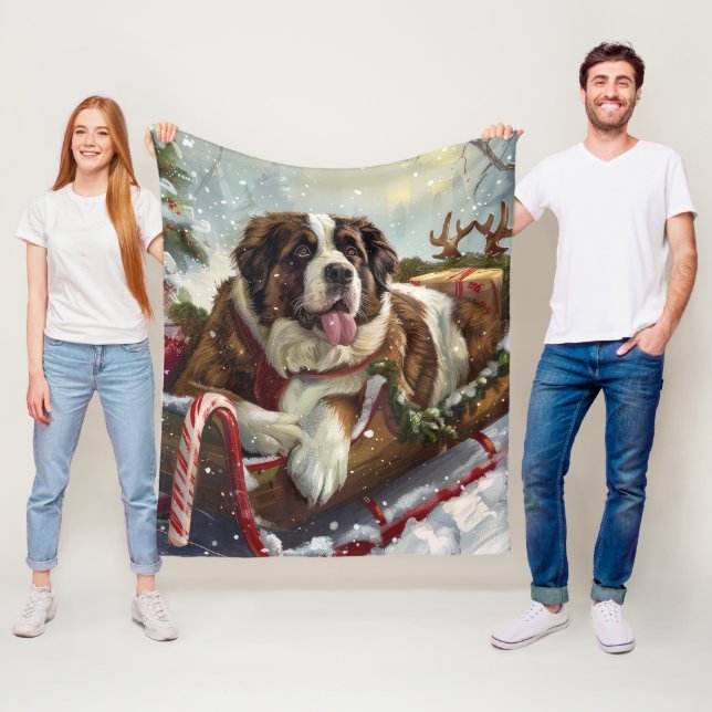 Saint Bernard Hund Jul Festiv Fleecefilt (På plats)