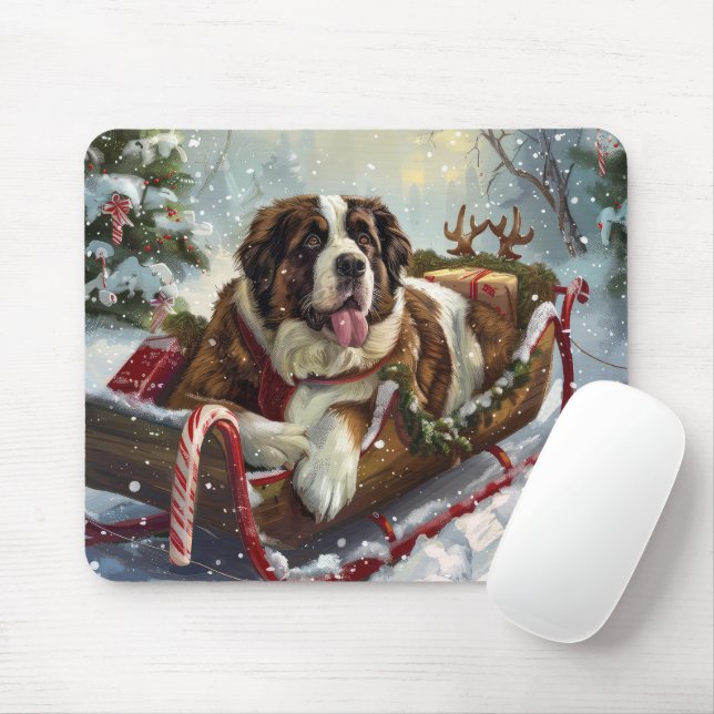 Saint Bernard Hund Jul Festiv Musmatta (Med mus)