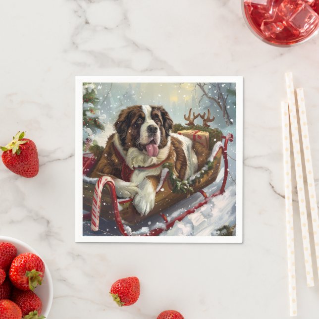 Saint Bernard Hund Jul Festiv Pappersservett (Insitu)