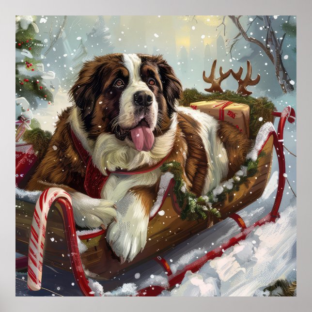 Saint Bernard Hund Jul Festiv Poster (Framsidan)