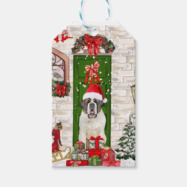 Saint Bernard Hund jul Presentetikett (Framsidan)