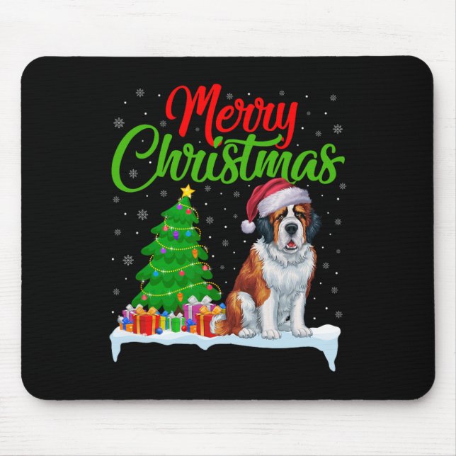 Saint Bernard Hund Ljus Funny Julafton Julgran Musmatta (Framsidan)