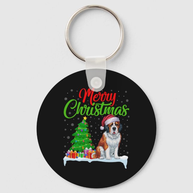 Saint Bernard Hund Ljus Funny Julafton Julgran Nyckelring (Framsida)