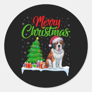 Saint Bernard Hund Ljus Funny Julafton Julgran Runt Klistermärke