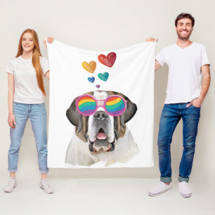 Saint Bernard Hund med Hearts Valentindagen Fleecefilt