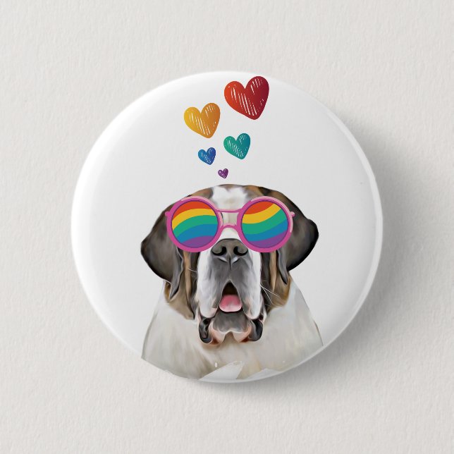 Saint Bernard Hund med Hearts Valentindagen Knapp (Framsida)