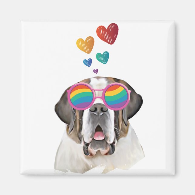 Saint Bernard Hund med Hearts Valentindagen Magnet (Framsidan)