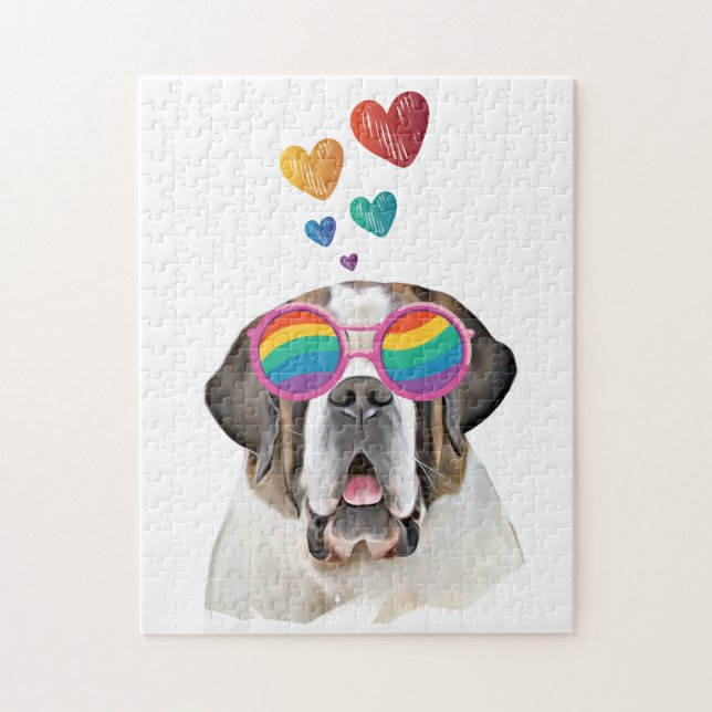 Saint Bernard Hund med Hearts Valentindagen Pussel (Vertikal)