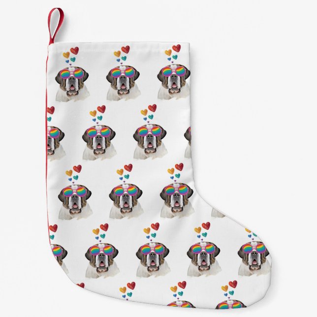 Saint Bernard Hund med Hjärtan Alla Hjärtans Dag  Liten Julstrumpa (Framsidan)