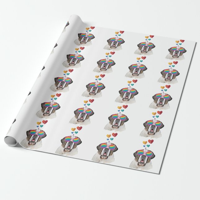 Saint Bernard Hund med Hjärtan Alla Hjärtans Dag Presentpapper (Utrullad)