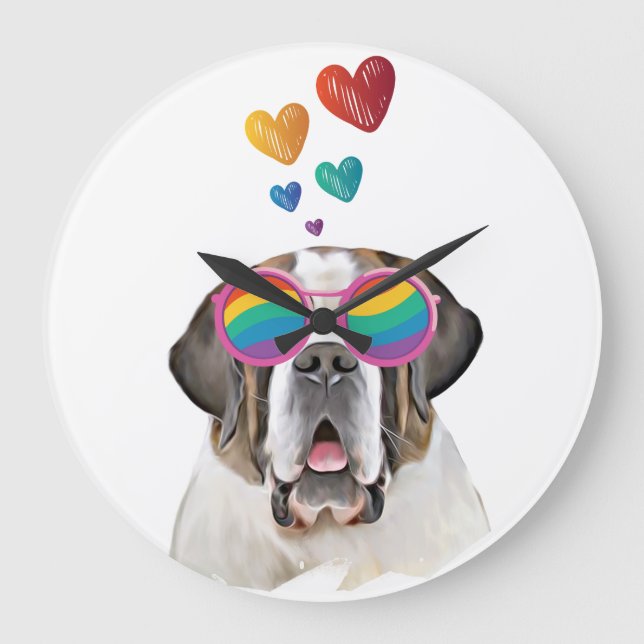 Saint Bernard Hund med Hjärtan Alla Hjärtans Dag Stor Klocka (Framsida)