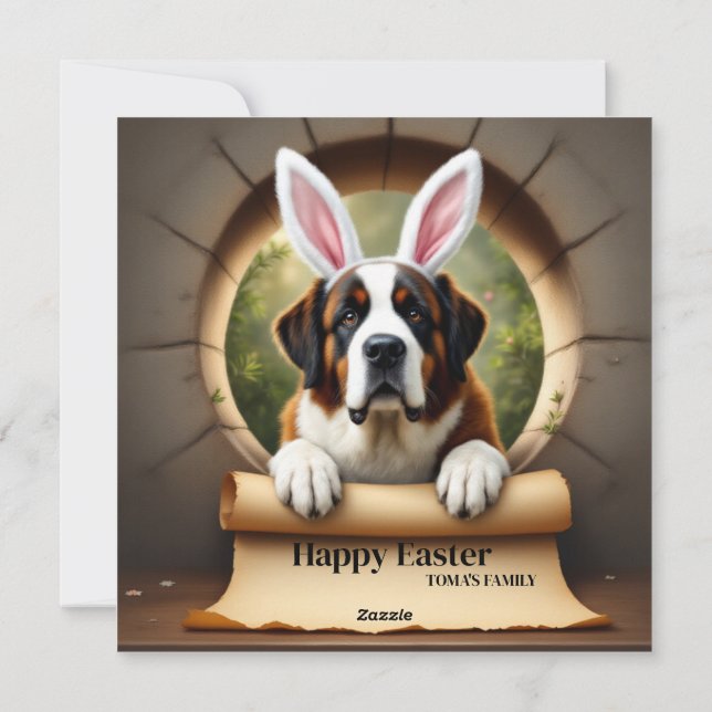 Saint Bernard hund - med Namn Julkort (Baksida)