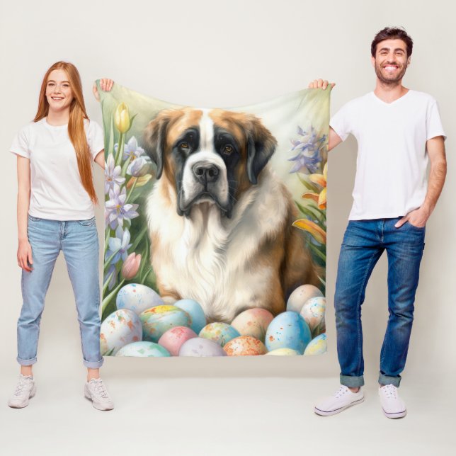 Saint Bernard Hund med Påskägg Helgdag Fleecefilt (På plats)