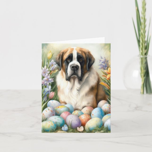 Saint Bernard Hund med Påskägg Helgdag Kort (Framsida)