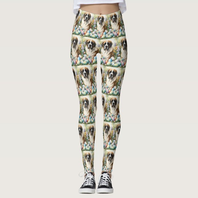 Saint Bernard Hund med påskägg Semester  Leggings (Framsida)