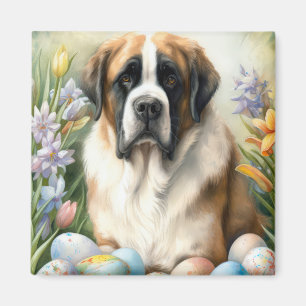 Saint Bernard Hund med påskägg Semester Magnet