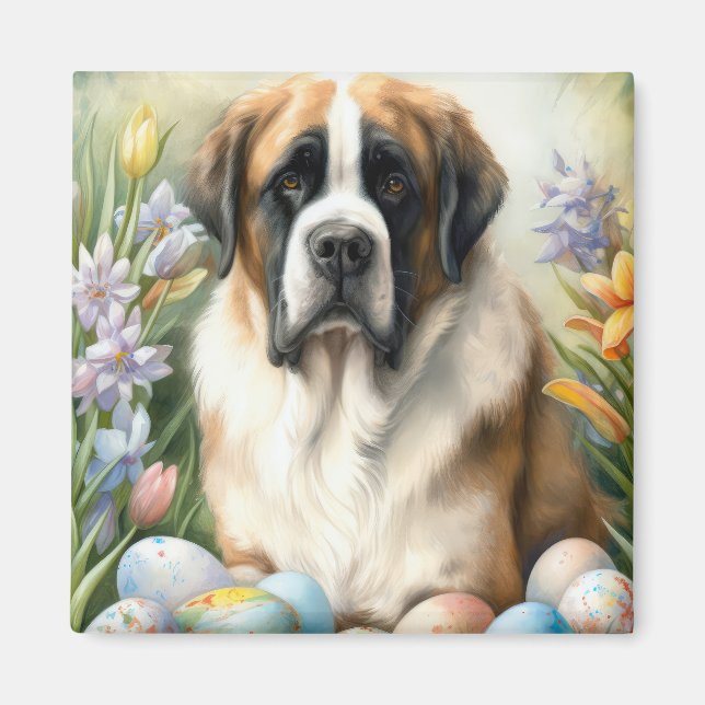Saint Bernard Hund med påskägg Semester  Magnet (Framsidan)