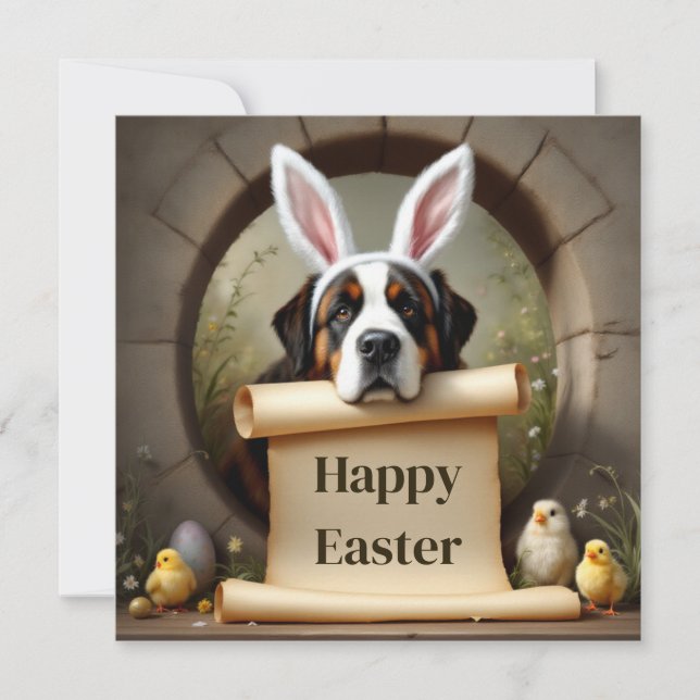 Saint Bernard hund och meddelandet Julkort (Framsida)