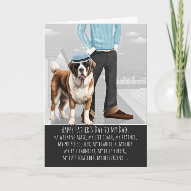 Saint Bernard Hund och Pappa Rolig Fars Dag Helgkort (Framsida)