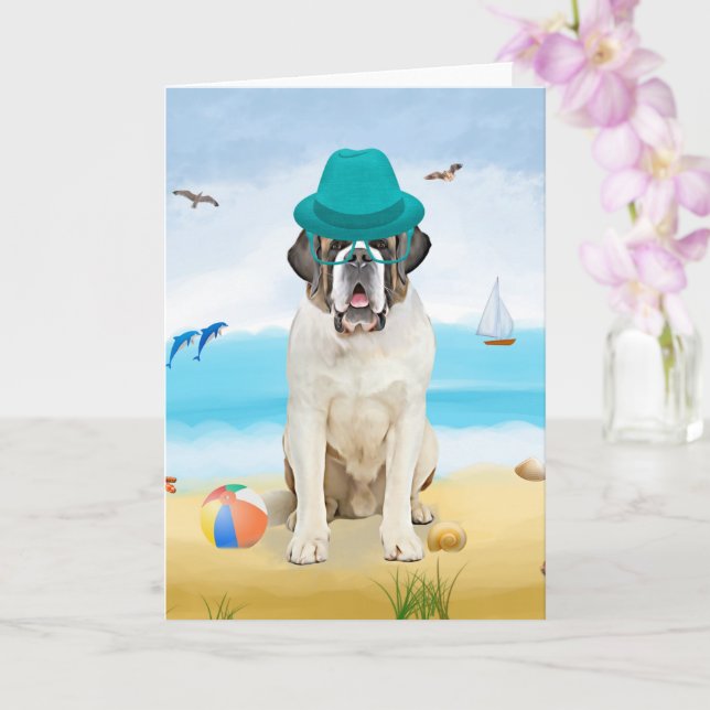 Saint Bernard Hund on Beach Kort (Orkide)