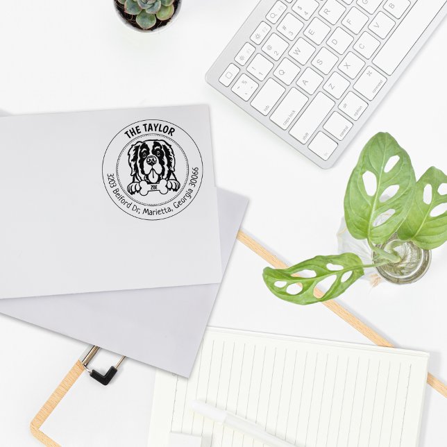 Saint Bernard Hund Returadress Family Stämpel (Skapare uppladdad)