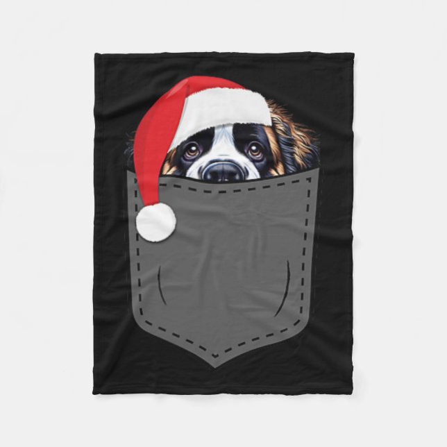 Saint Bernard Hund Santa Hat jul Pocket Roligt X Fleecefilt (Framsidan)