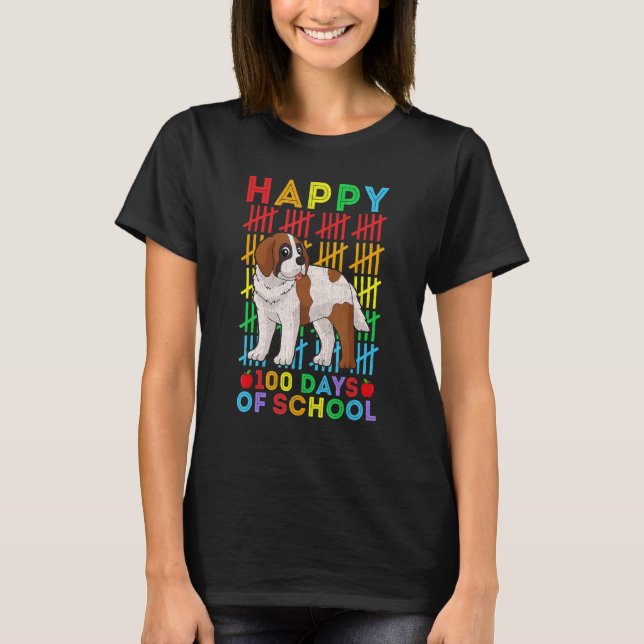 Saint Bernard Hund Teacher Student Lycklig 100 dag T Shirt (Framsida)