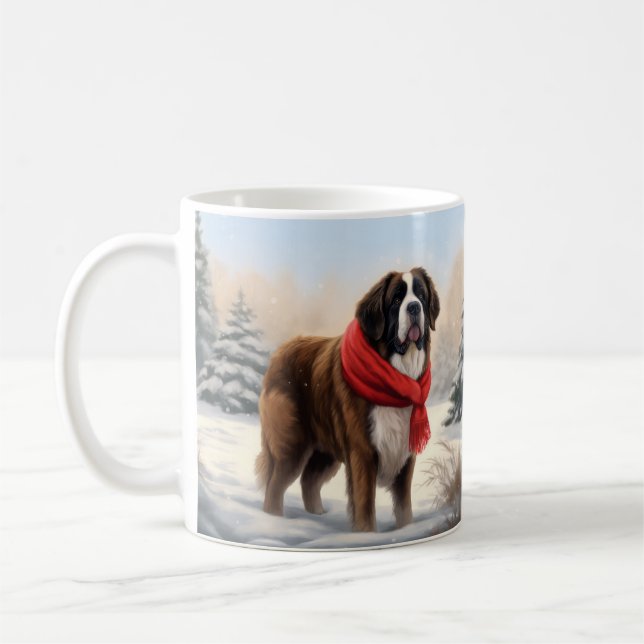 Saint Bernard Hund under julen i Snö Kaffemugg (Vänster)