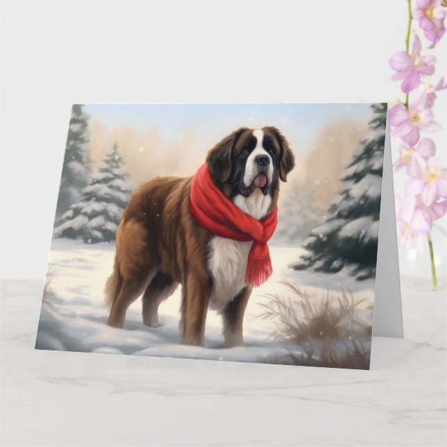 Saint Bernard Hund under julen i Snö Kort (Orkide)
