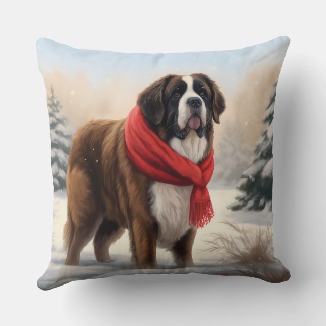 Saint Bernard Hund under julen i Snö Kudde (Baksida)