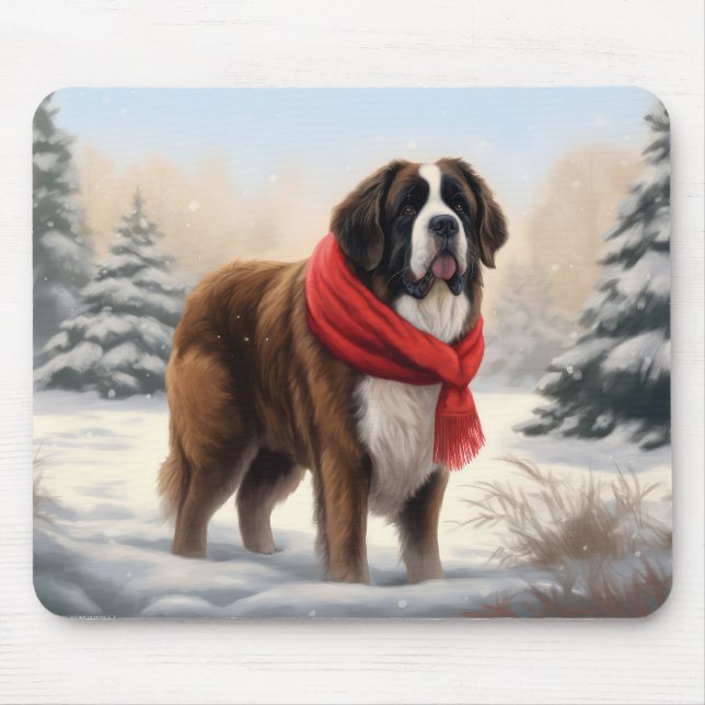 Saint Bernard Hund under julen i Snö Musmatta (Framsidan)