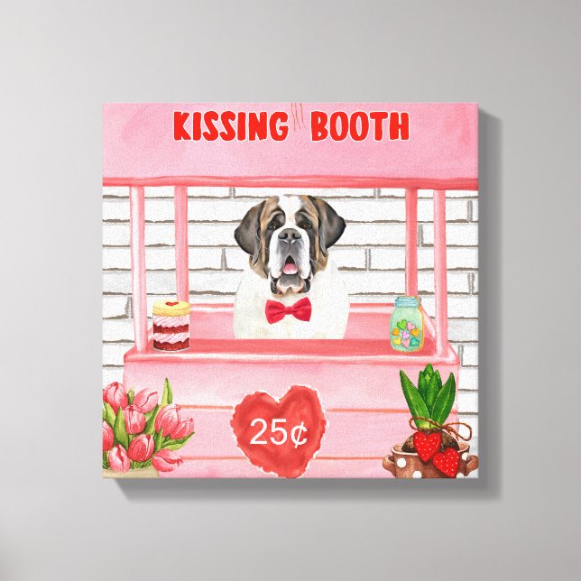Saint Bernard Hund Valentindagen Kissing Booth Canvastryck (Framsida)
