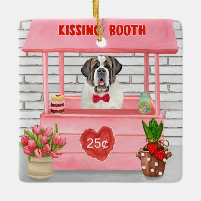 Saint Bernard Hund Valentindagen Kissing Booth Julgransprydnad Keramik (Framsida)