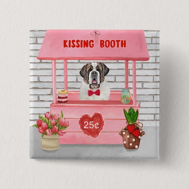 Saint Bernard Hund Valentindagen Kissing Booth Knapp (Framsida)