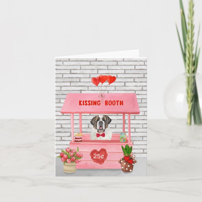 Saint Bernard Hund Valentindagen Kissing Booth Kort (Framsida)