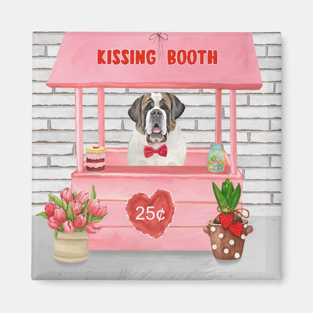 Saint Bernard Hund Valentindagen Kissing Booth Magnet (Framsidan)