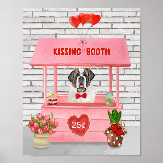 Saint Bernard Hund Valentindagen Kissing Booth Poster (Framsidan)