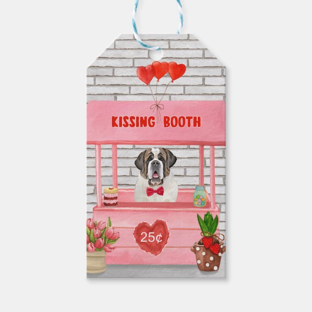 Saint Bernard Hund Valentindagen Kissing Booth Presentetikett (Framsidan)